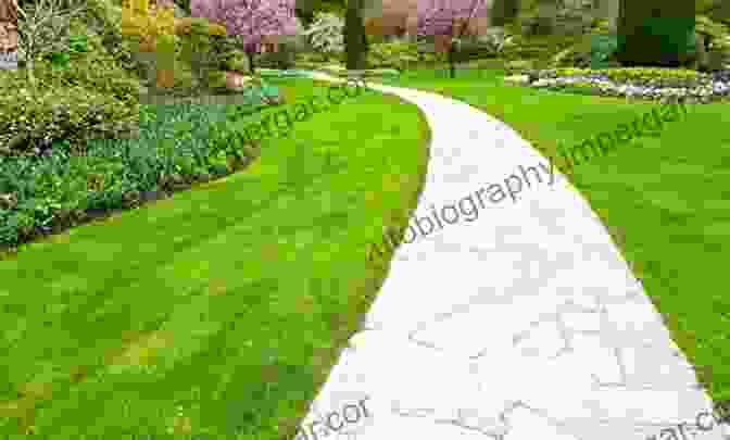 A Photograph Of A Park, With A Winding Path Leading Through A Lush Green Lawn, Surrounded By Trees And Flowers Representing Landscape Architecture