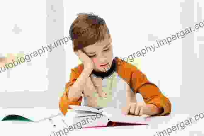 A Young Boy With Dyslexia Struggles To Read A Book. Dyslexia In Children